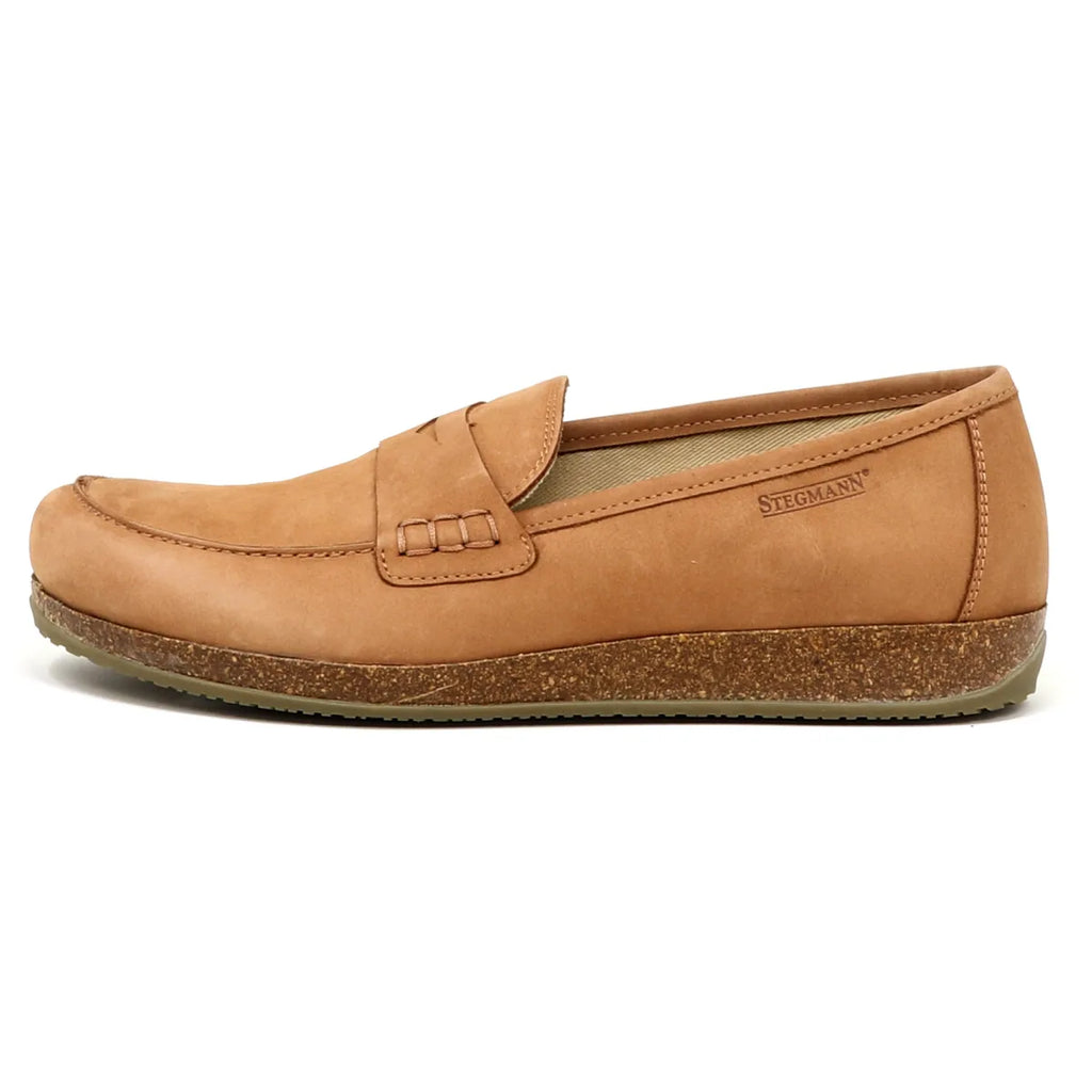 Women's Victoria Loafer: A brown leather slip-on with a low heel, shock-absorbing midsole, and embossed logo on the side.